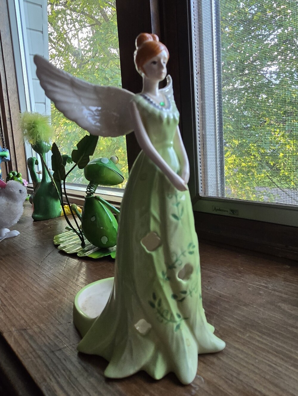 Green Ceramic Angel Figurine by